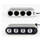 Car lighter / cigarette socket multiplier 4 outlets, 1 USB, ON/OFF switch / outlet, black color